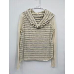 Moth Cowl Neck Pullover Gray Stripe Sheer Sleeve Sweater Size Medium